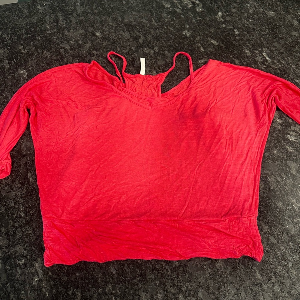Athletic Basic Pink Workout Top with Sewn In Tank Top (S)